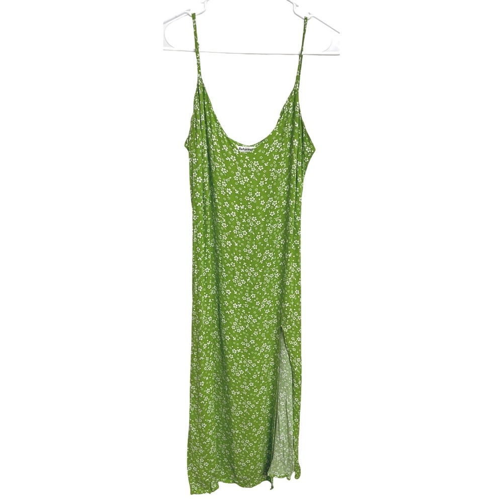 Reformation Crimini‎ Green Ditsy Floral Slip Dress Midi Cottagecore Fairy Size 8 - Picture 2 of 4